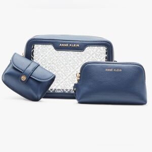 NWT Anne Klein Ak Ring Logo Clear Camera Crossbody Midnight Blue White 3 in one